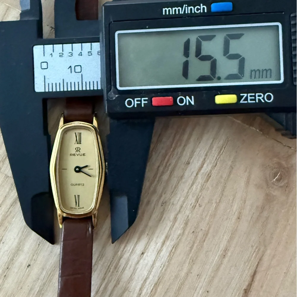 Revue Rare Luxury Ladies Watch Gold-Tone Rectangular Dial Brown Leather Strap